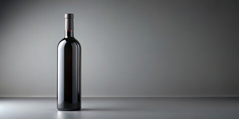 mockup black wine bottle on grey background in forced perspective