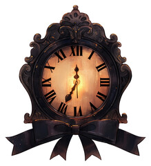 PNG Coquette black Broken gothic clock with glowing hands art old-fashioned chandelier.