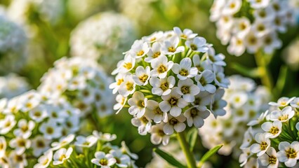 Close-up of the popular garden annual Alyssum Montanum white flower