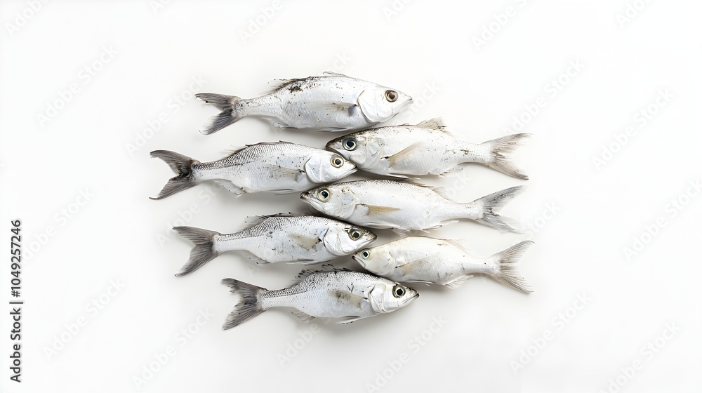 Aufkleber symmetrically arranged croaker fish specimens photographed on a clean white studio backdrop for comm