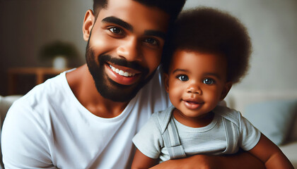 A joyful father and son share a fun moment together, surrounded by love and happiness in a family setting