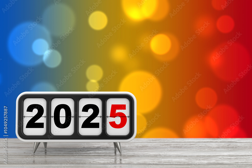 Aufkleber retro flip clock with 2025 new year sign. 3d rendering