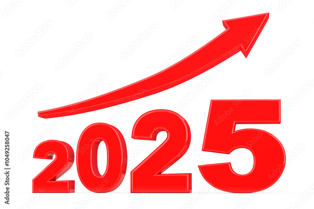 Aufkleber progress arrow in new 2025 year sign. 3d rendering