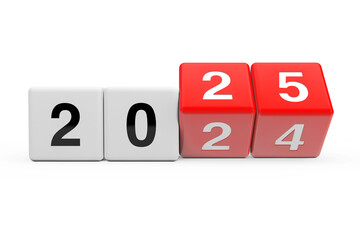 Blocks with the transition from year 2024 to 2025. 3d Rendering