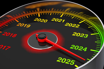 Conceptual 2025 New Year Speedometer. 3d Rendering