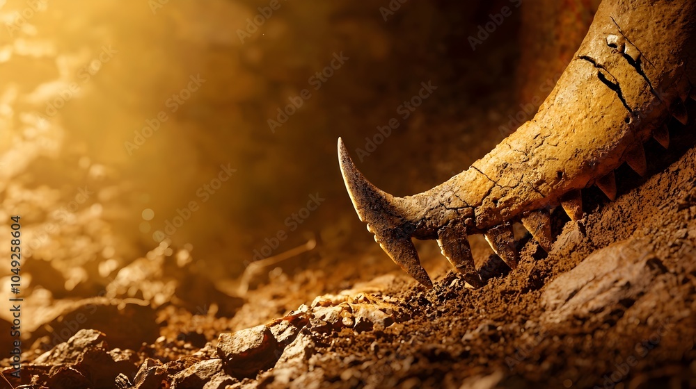 Poster therizinosaurus claw fossil showcased in close up with intricate curves and textures providing a det