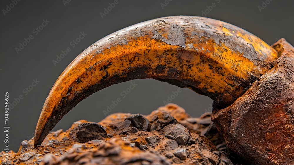 Poster therizinosaurus claw fossil close up showing curved sharp claws of prehistoric dinosaur creature dis