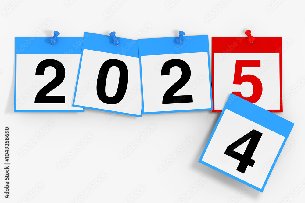 Poster new 2025 year start concept. calendar sheets with 2025 new year sign. 3d rendering