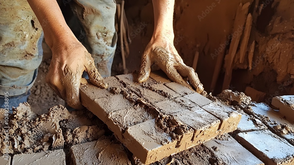 Aufkleber tile molds being carefully filled with a smooth clay mixture ready for the next step of the ceramic 