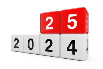 Blocks with the transition from year 2024 to 2025. 3d Rendering
