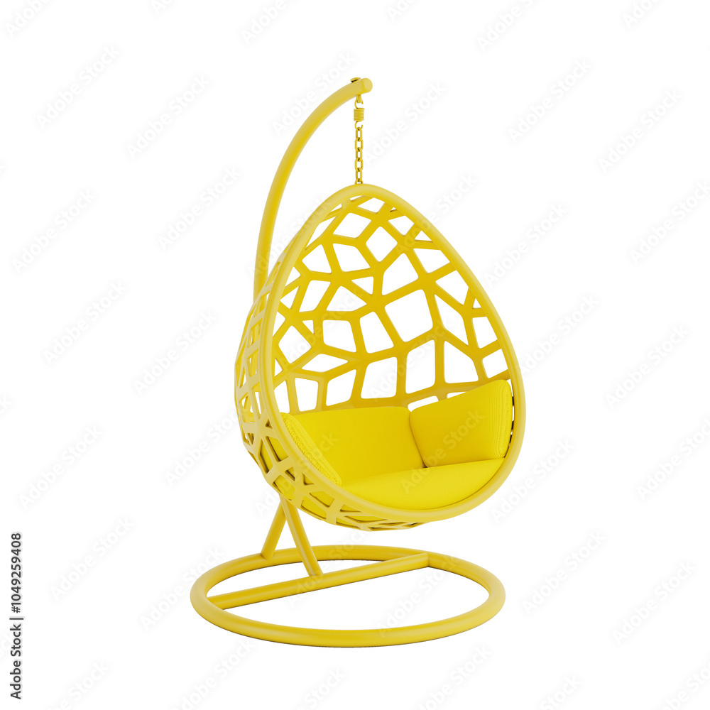 Poster yellow modern hanging chair in the shape of an egg with a frame and cushion in duotone monochrome st