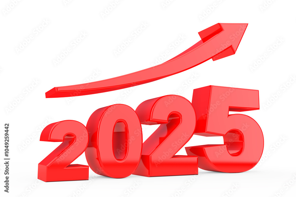 Poster progress arrow in new 2025 year sign. 3d rendering