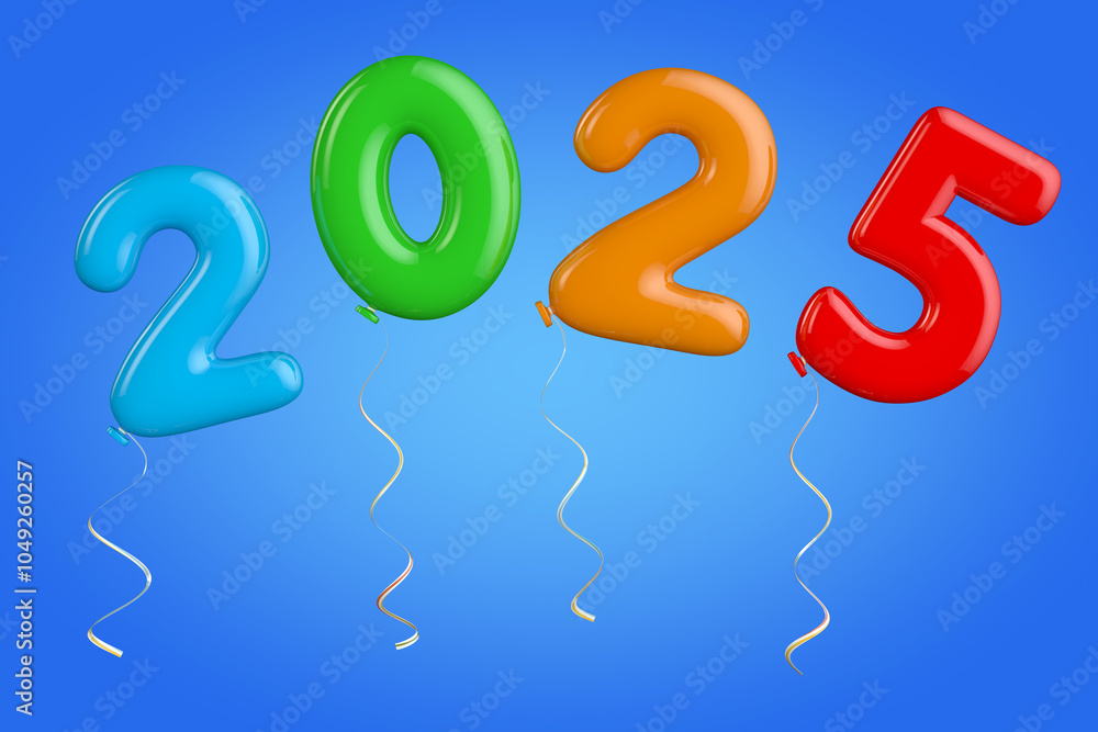 Aufkleber Multicolour Balloons as 2025 New Year Sign. 3d Rendering