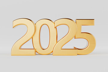 New 2025 Year Golden Sign. 3d Rendering