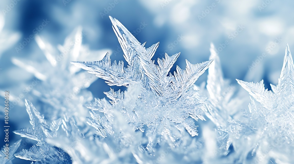Poster macro closeup of delicate frost crystal patterns in winter wonderland : generative ai
