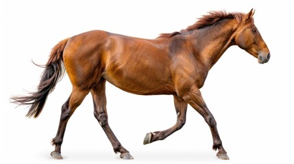 Obraz premium A Chestnut Horse Running in Motion with White Background