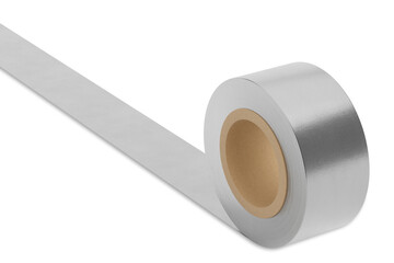 Partially Unrolled of Silver Adhesive Tape Roll. 3d Rendering