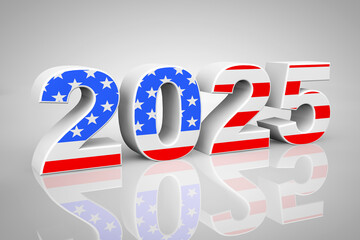New Year 2025 Sign as USA Flag. 3d Rendering