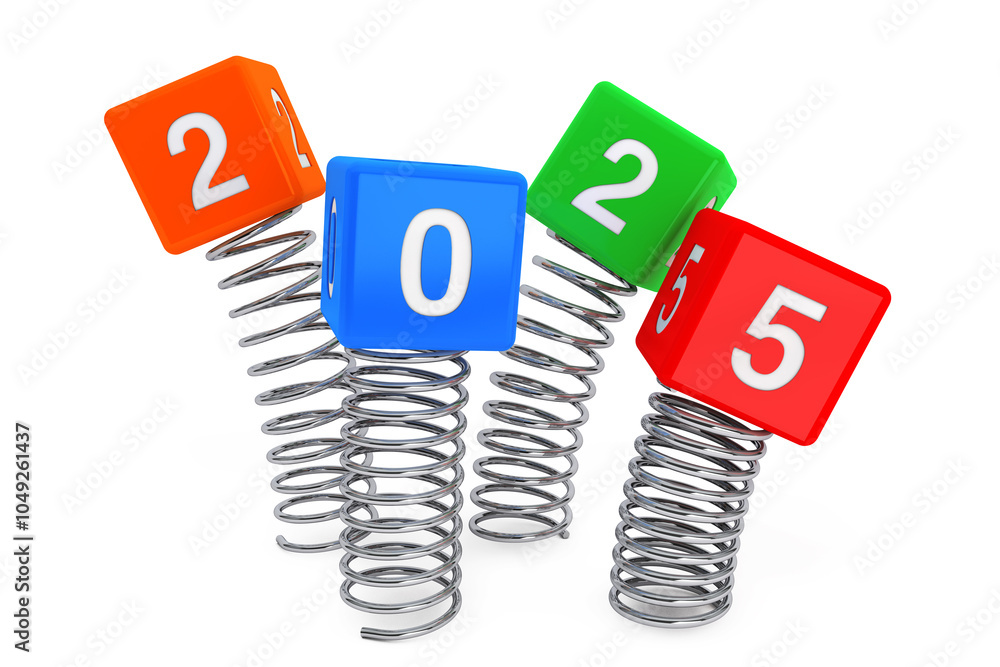 Poster spring cubes with 2025 new year sign. 3d rendering