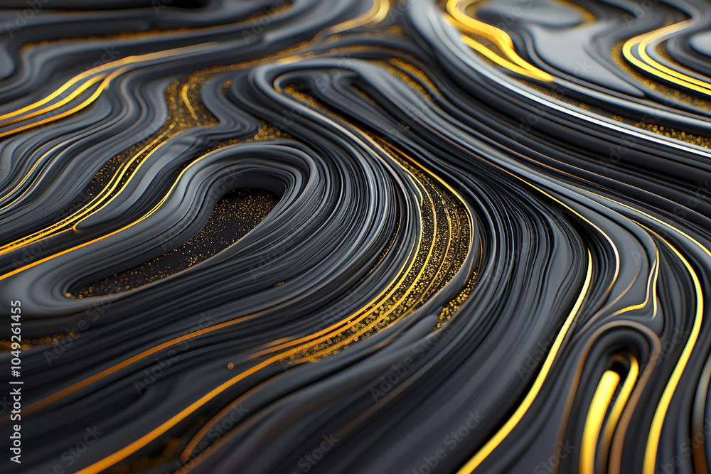 Aufkleber abstract flowing lines in black and gold creating a wavy, textured pattern with a luxurious and dyna