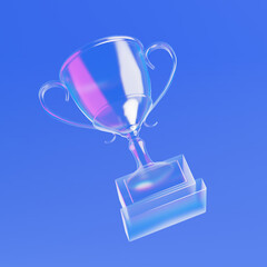 Transparent Glass Trophy Award with Iridescent Highlights. 3d Rendering