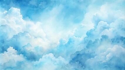 Watercolor light blue background with clouds