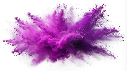Dynamic explosion of purple chalk dust isolated on white background