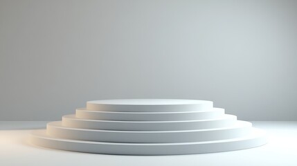 Obraz premium White Circular Pedestal with Four Tiers on a White Background