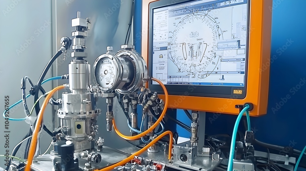 Poster of pressure testing on PVC pipes in an industrial engineering laboratory setting showcasing the equipment and processes used for evaluating the strength and integrity of piping systems
