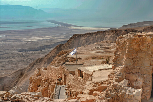 Access the Masada Fortress, an ancient fortification at Judea Desert, near Dead Sea. Herod the Great fortified Masada in 31 BCE, where 960 sicarios committed suicide. Israel, 2016.