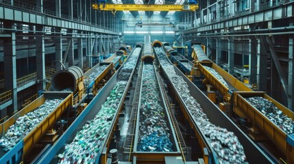 Multiple conveyor belts transporting waste in an industrial facility