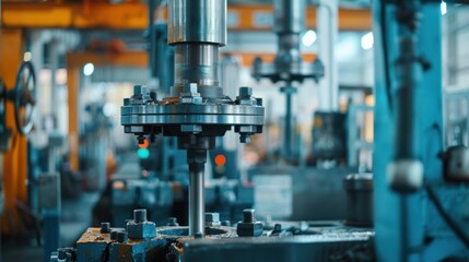 Close-up of a Metal Rod and Flange in a Factory Setting