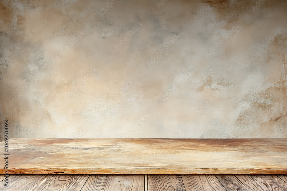 Poster Rustic Wooden Surface with Textured Neutral Background for Product Display : Generative AI