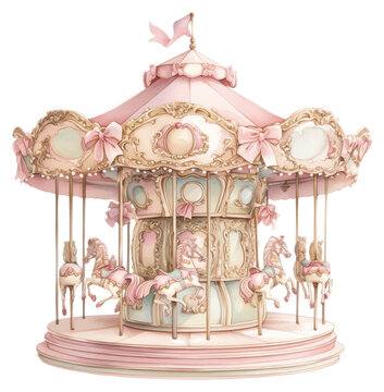 PNG Coquette carousel illustration ribbons pastel.