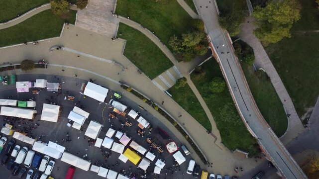 Flight above Royal castle in Lublin, "Zamek Lubelski". Medieval castle with national museum, Lublin, Poland. 4K drone view.
