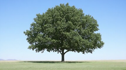 Fototapeta premium Majestic FullGrown Tree in Open Field Blue Sky Natural Background : Generative AI