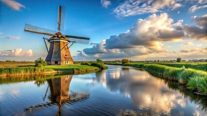 Fototapeta premium Historian studying Dutch windmill near Rotterdam