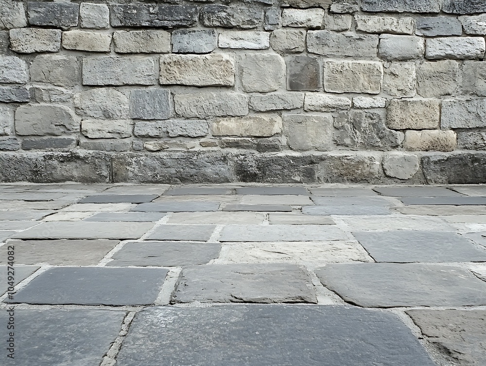 Poster HighResolution Stone Pavement Texture with AgeOld Gray Bricks for Authentic Outdoor Scenes : Generative AI