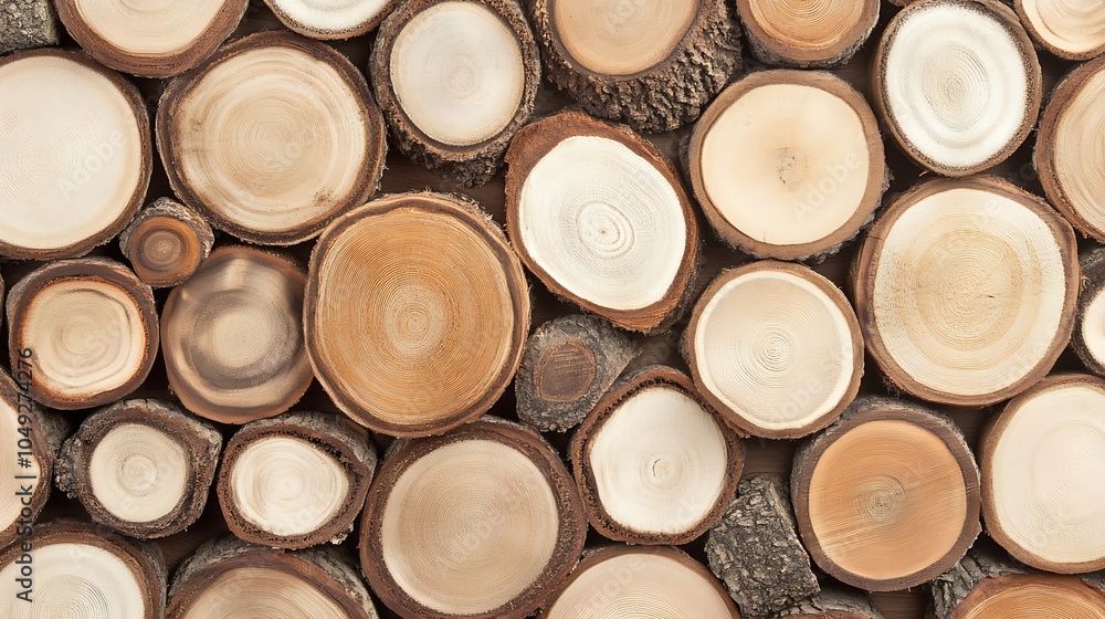 Aufkleber CrossSection of Tree Trunks Displaying AgeOld Rings and Unique Natural Patterns : Generative AI