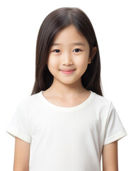 PNG A young asian girl wearing a white T-shirt background portrait t-shirt.