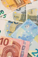 Euro banknotes background. Euro cash background. Background from several euro paper cash. Banknote texture.