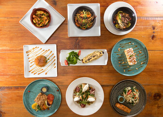 set of food and dishes