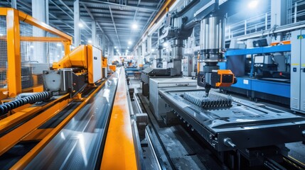 Fototapeta premium Automated Industrial Machine with Robotic Arm in a Factory