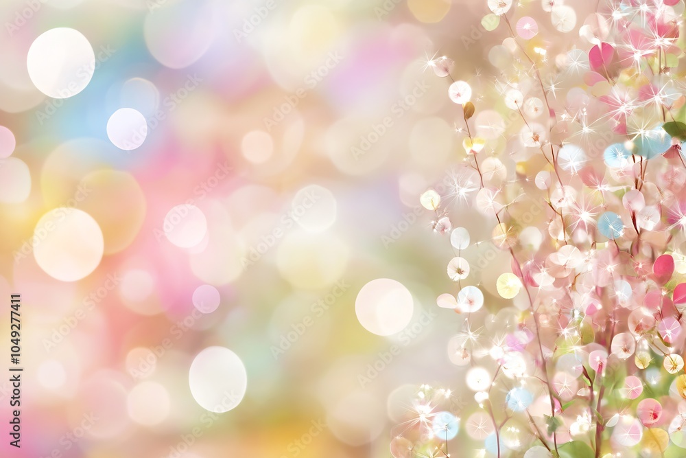 Aufkleber dreamy bokeh with colorful sparkling lights and floral elements background : generative ai