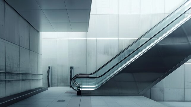 A Modern Escalator in a Minimalist Architectural Setting