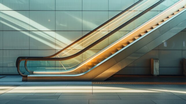 Modern Escalator with Glass Panels and Sunbeams