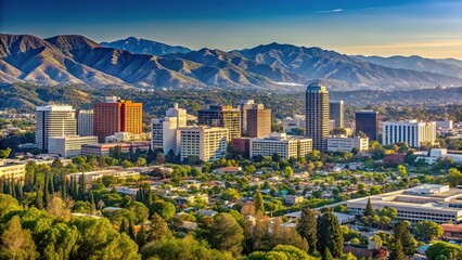 Obraz premium Minimalist skyline of downtown Glendale California with San Gabriel National Forest in the background