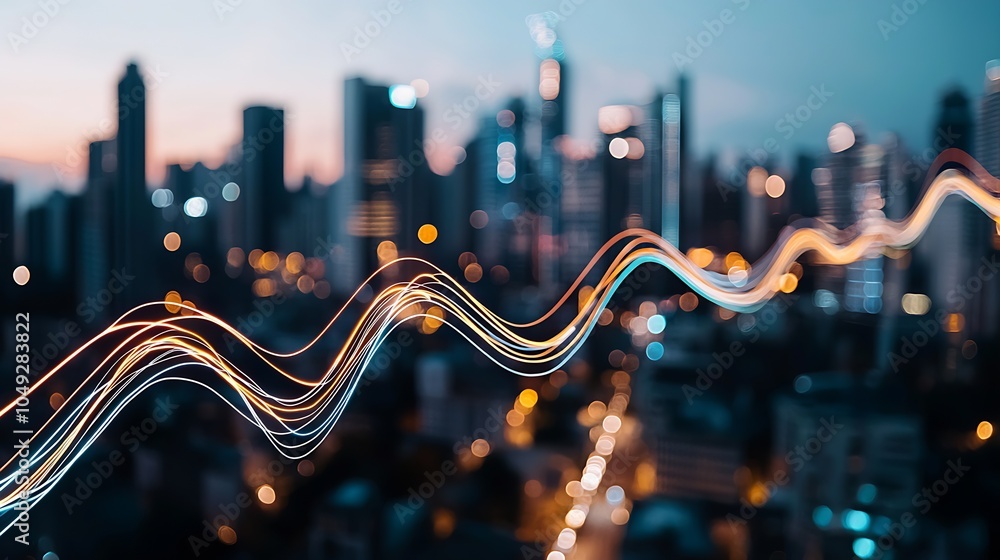 Poster city financial growth concept with blurred skyline and data graph : generative ai