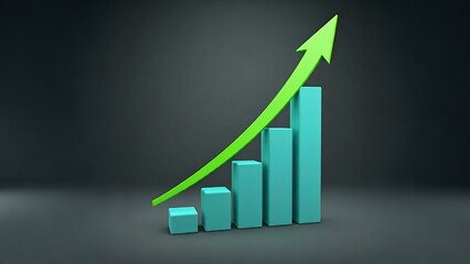 3D bar graph with rising green arrow on a gray background, indicating growth.