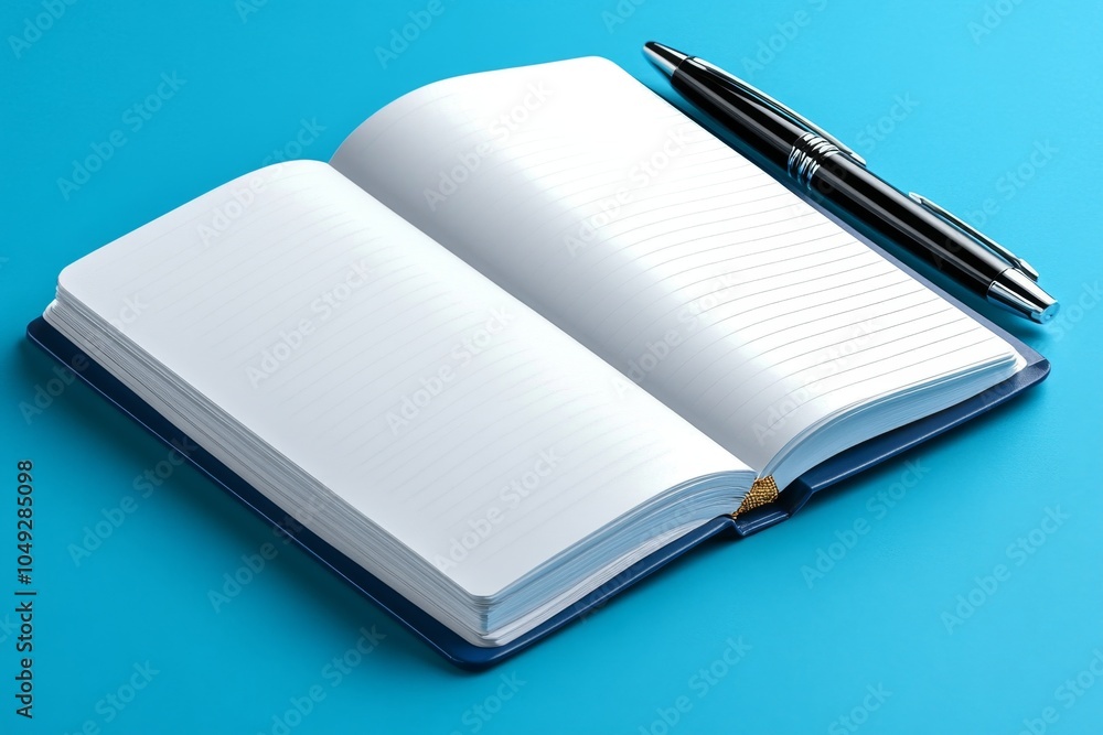 Aufkleber a simple illustration of a notebook and pen, open and ready for someone to take notes in a clean, mi